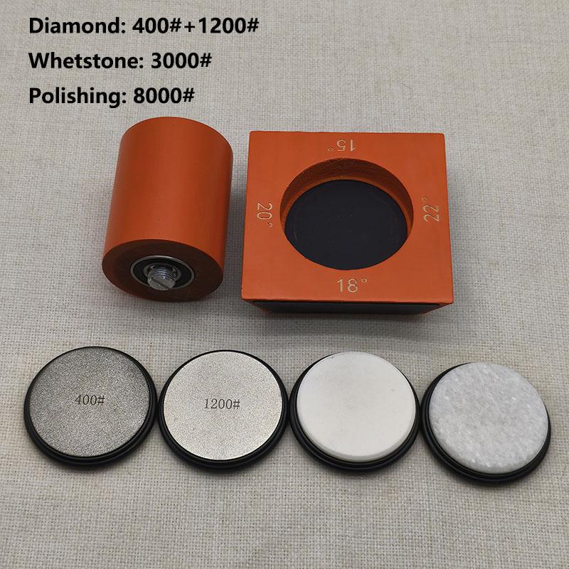Angle Sharpener Four Angles 15/18/20/22° Fixed Angle Roller Sharpener Agate Sharpening Stone Set Diamond Whetstone