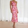 2026 Spring Women's Strapless Colorful Printed Evening Gown Dress - European and American Fashion