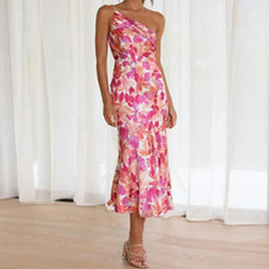 2026 Spring Women's Strapless Colorful Printed Evening Gown Dress - European and American Fashion