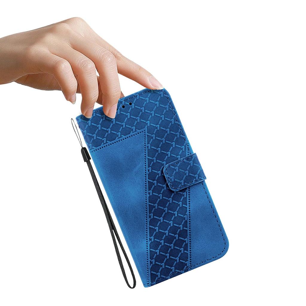 For iPhone 17 Pro Stand Case 7-Shaped Pattern Imprint Leather Phone Cover with Strap