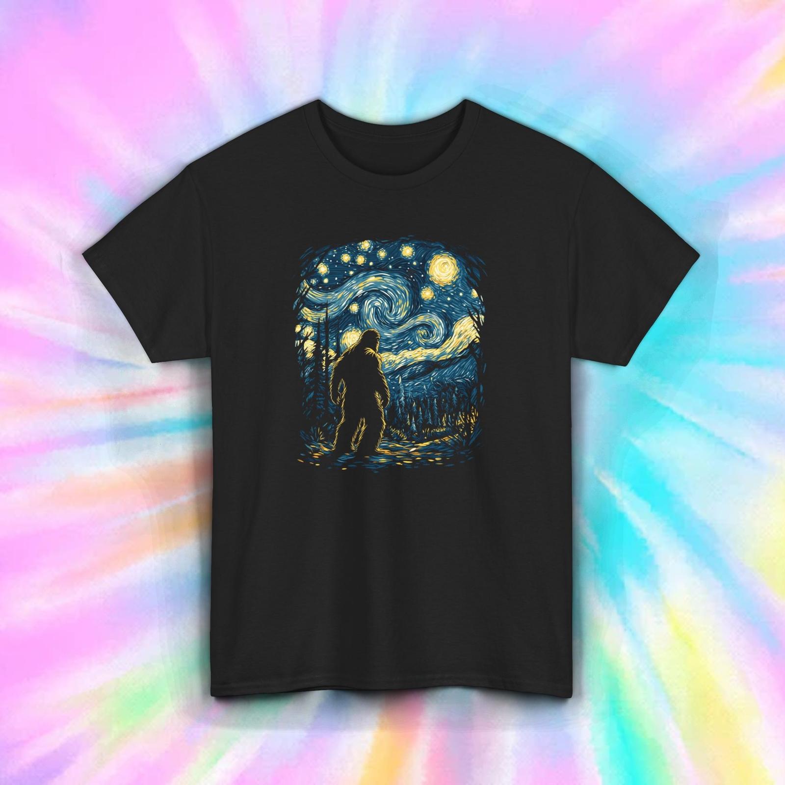 Bigfoot Sasquatch Forest Starry Night Hiking Camping Shirt S-5XL XXXXL