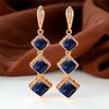 Náušnice s klipom v ružovozlatom prevedení s kamienkami v farbe birthstone, modrý zirkónový kameň, dlhé visacie, svadobné, pre ženy