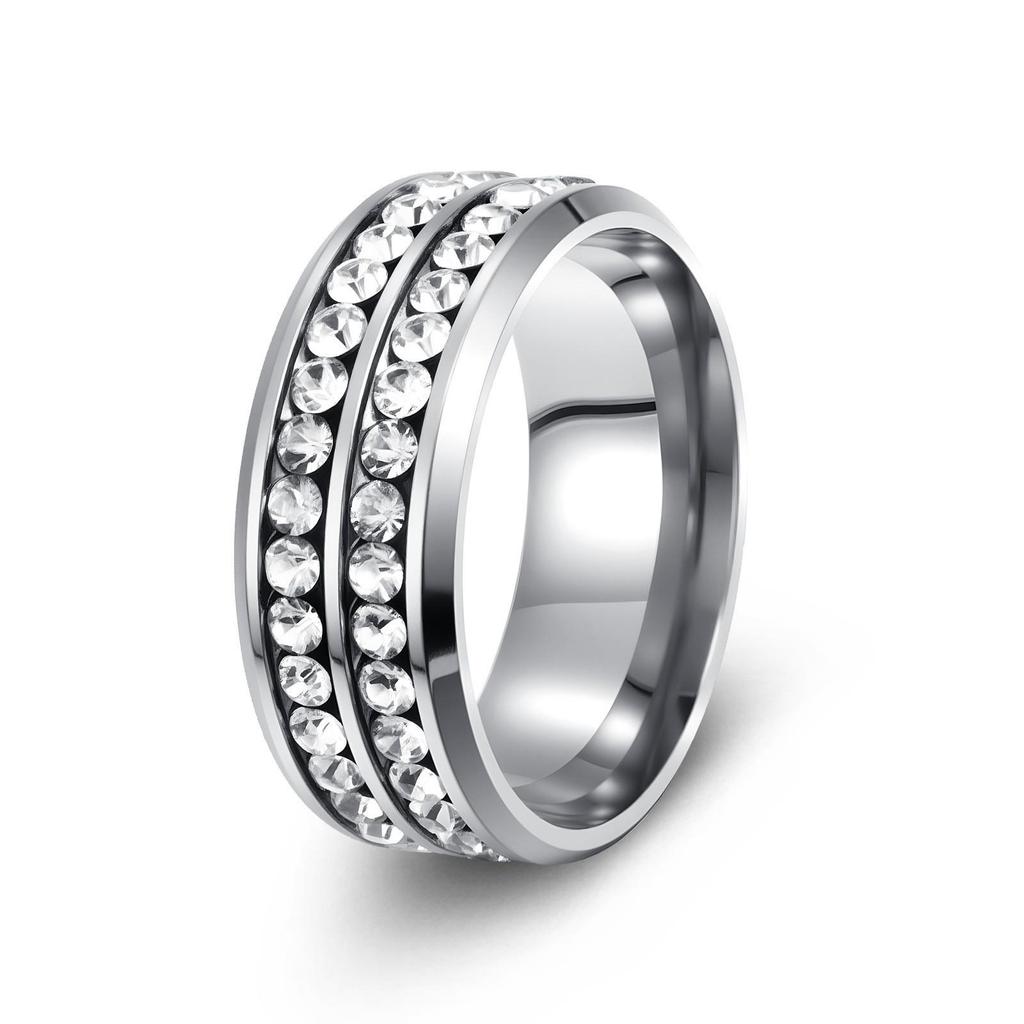 Titanium Steel Retro Couple Rings with Row of Diamonds