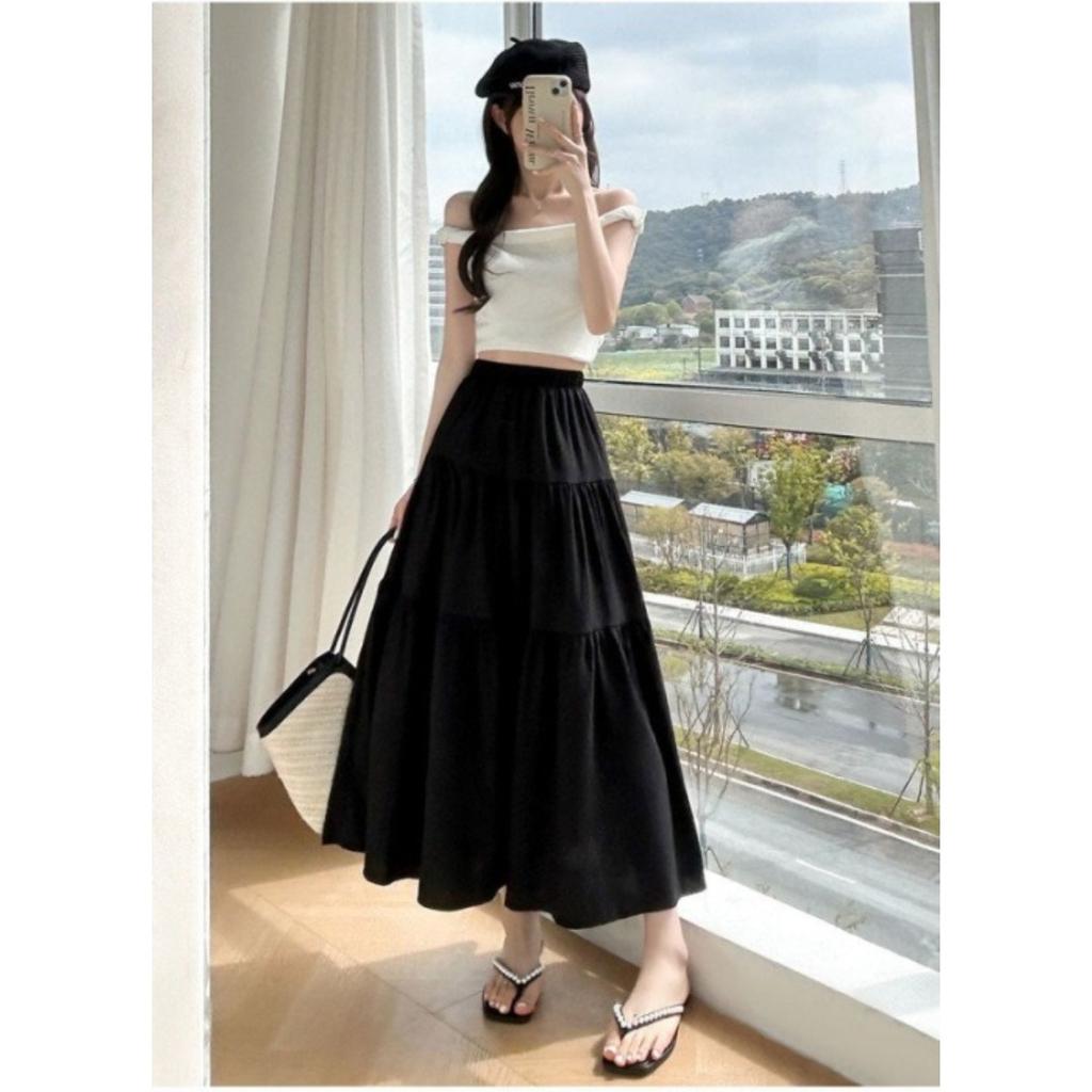 Women's High Waist Tiered A-Line Skirt Elegant Draped Long Skirt For Summer Vacation