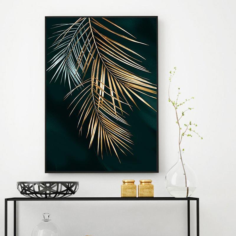 Abstraktní Golden Plant Leaves Styl Malba na plátně Krajina List Plakáty a obrazy Nástěnné umění Obraz do obývacího pokoje Bez rámu