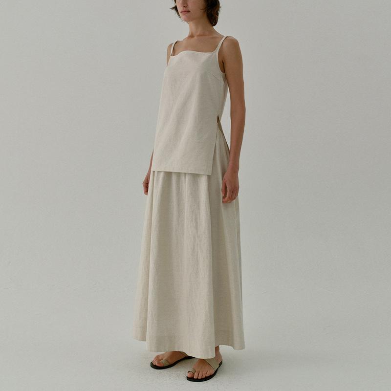 Summer new cotton and linen sling vest French casual sleeveless loose and comfortable zipper top, square neck shirt outside