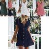 Stylish Women Button Down V Neck Mini Tea Dress In Soft Comfortable Fabric Perfect For Summer Days