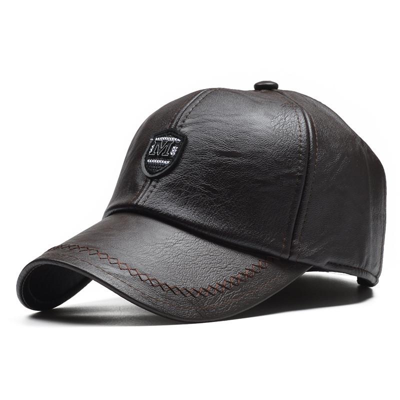 Outdoor Winter Cap For Seniors With Windproof Pu Leather Earmuff Baseball Hat With Adjustable Fit