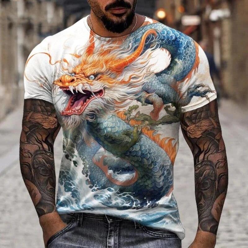 

Новые модные мужские футболки с рисунком китайского дракона, летние повседневные футболки с короткими рукавами и круглым вырезом в стиле хип-хоп с принтом 6XL