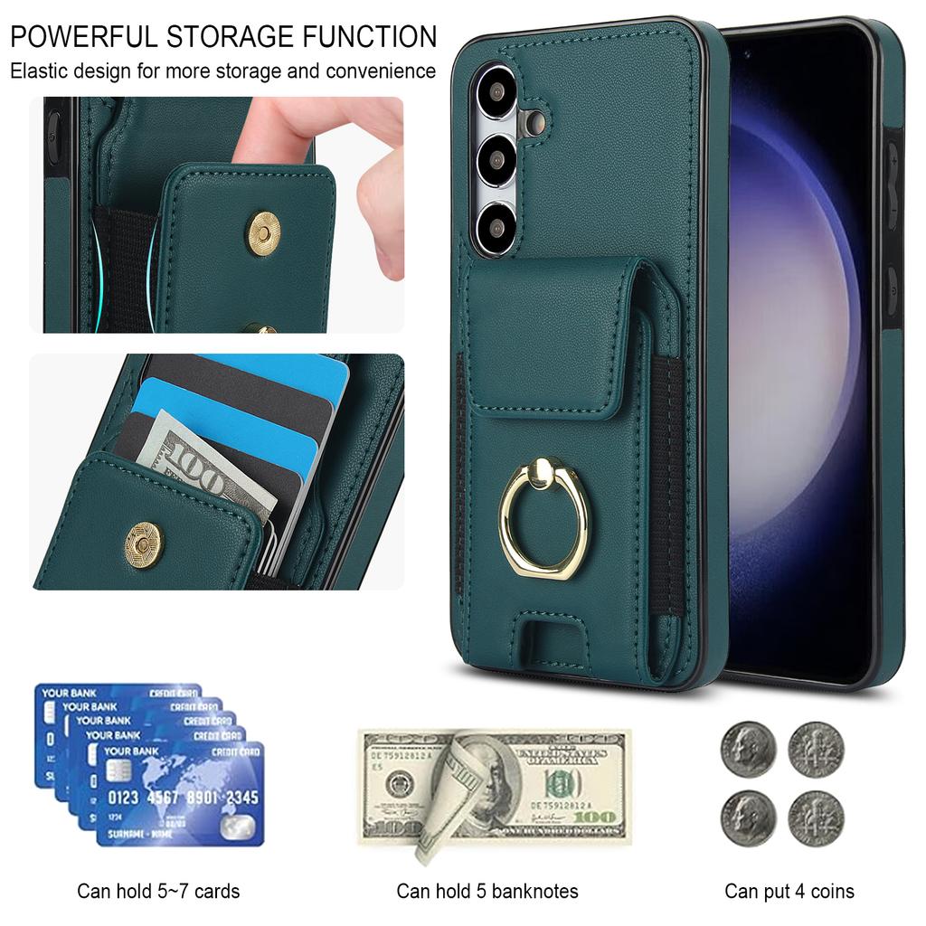For Samsung Galaxy S24 Case Leather Coated TPU Kickstand Card Holder Phone Cover