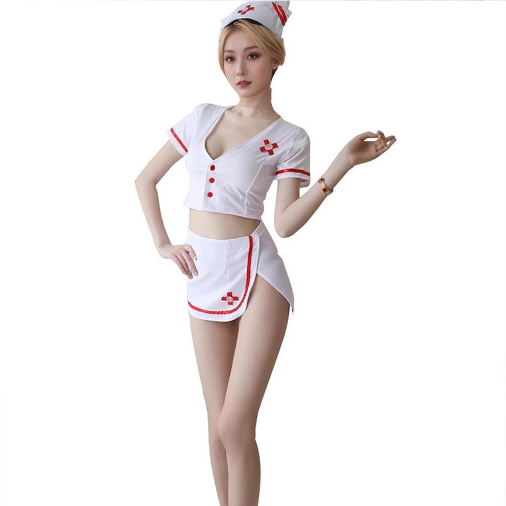 Sexy Lingerie Sexy Temptation Nurse Uniform Role-playing Rhinestone Inlaid Split Skirt Temptation Pure Desire Advanced Sense
