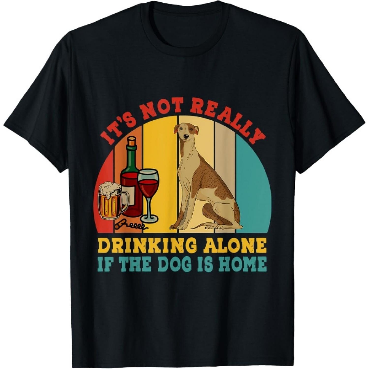 Vintage Not Really Drinking Alone If Dog Is Home Whippet T-Shirt XXXXXL чёрный