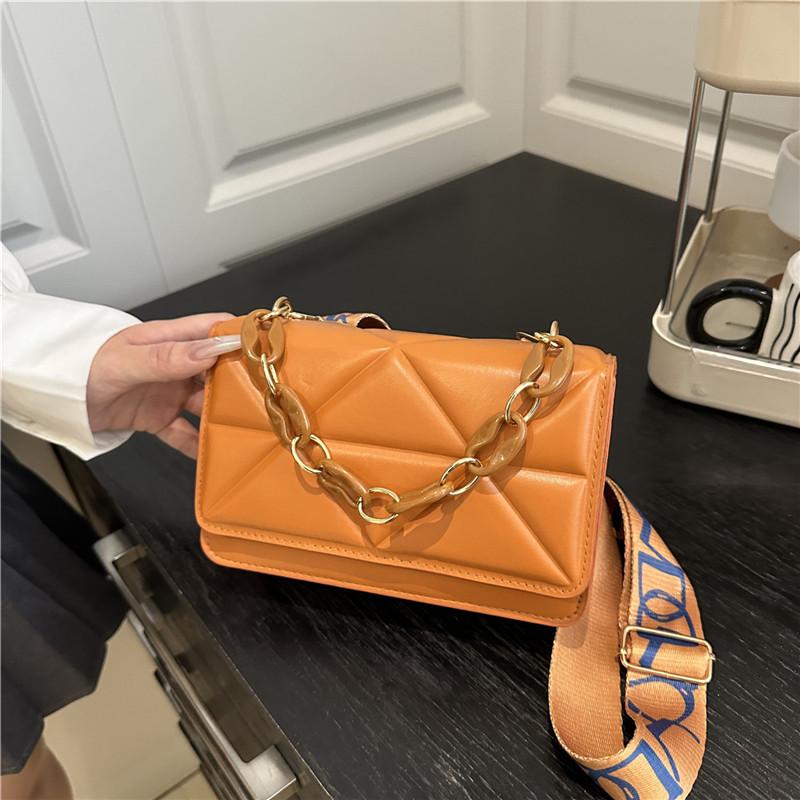 Influencer Women's Quilted Crossbody Bag with Chain and Wide Shoulder Strap