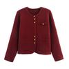 Kaslead New Women clothes Western Style Three Buckles round Neck Knitted Long sleeve Sweater Outerwear Cardigan