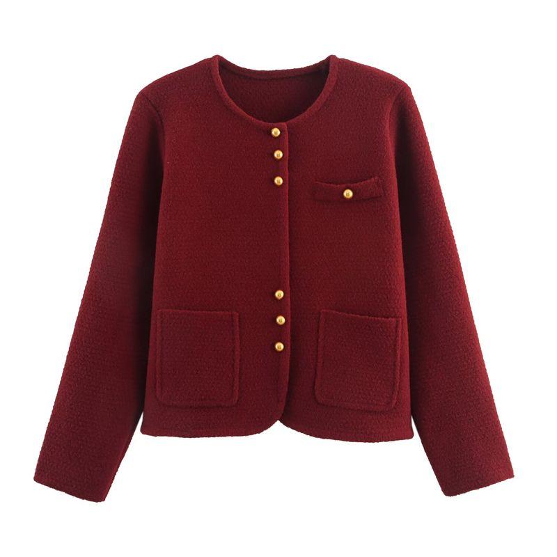 Kaslead New Women clothes Western Style Three Buckles round Neck Knitted Long sleeve Sweater Outerwear Cardigan