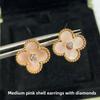 High Quality Four-leaf Clover Earring Buckle White Mother-of-pearl Earrings Red Chalcedony Black Agate Earrings