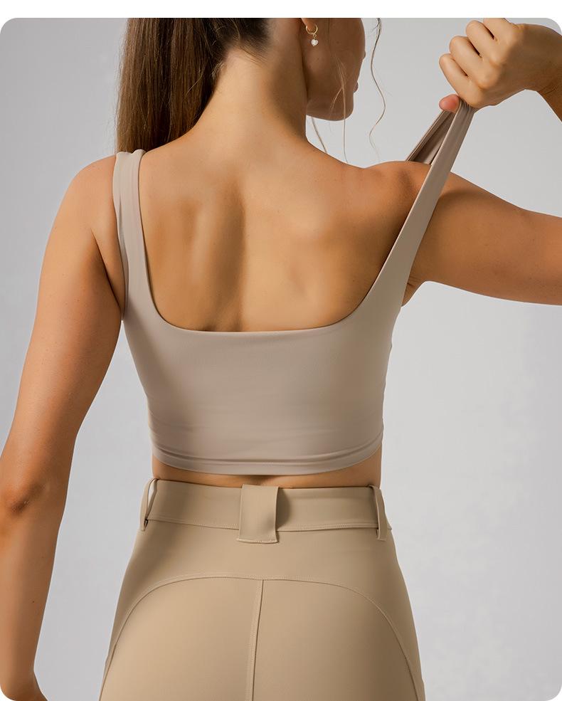 Women's Square Neck Sports Bra with Chest Support - Integrated Back Design for Running & Yoga