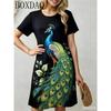2026 Lässiges und bequemes Rundhals-Kurzarm-Kleid für Damen mit süßem Tierprint, lockerer Schnitt