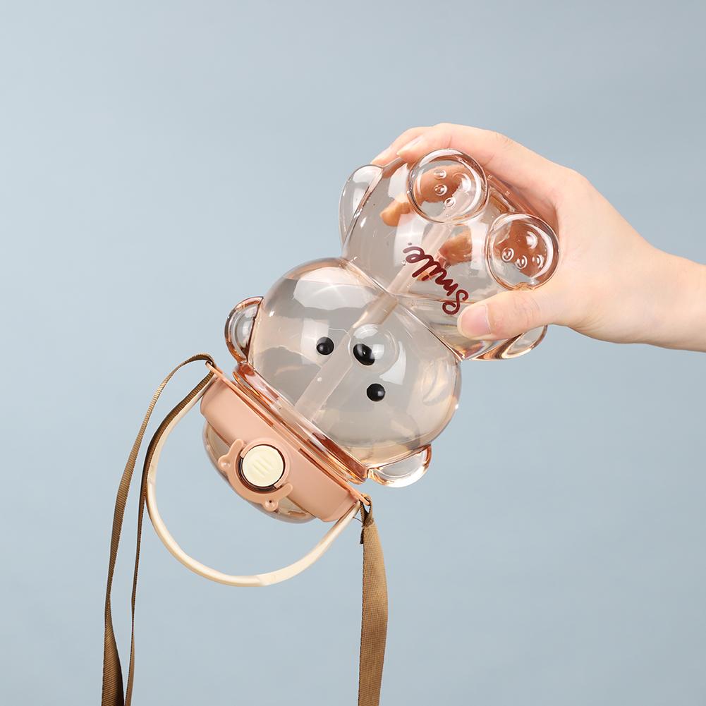 1000/1400 ml Kawaii Björnmugg med axelrem Söt Björn Dricksflaska Läckagesäker Tecknad Fitnessvattenkokare för Utomhussporter