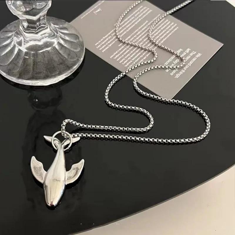 1PC  Fashion Smooth Whale Animal Pendant Necklace for Women Men Temperament Stainless Steel Chain Choker Jewelry Couple Gift