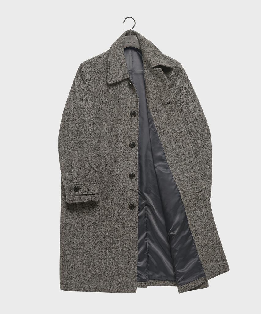 Noirer Wool Silk Herringbone Balmacaan Coat (Grey)