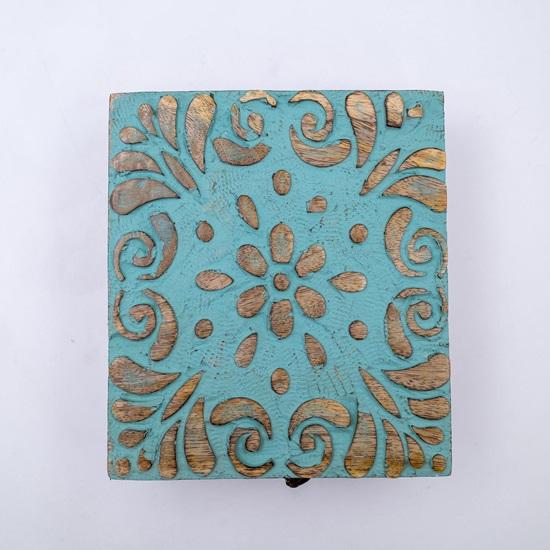 17.78 Cm Wooden Desktop Jewellery Box Keepsake Box Vanity Box In Turquoise Finish
