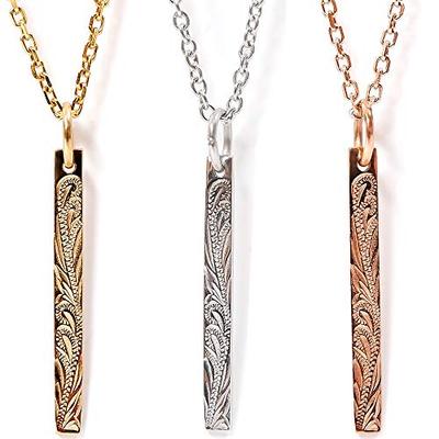 July Hawaiian Jewelry Necklace, Bar, Scroll, Wave, Hypoallergenic, Surgical Stainless Steel, Silver, 40cm-45cm
