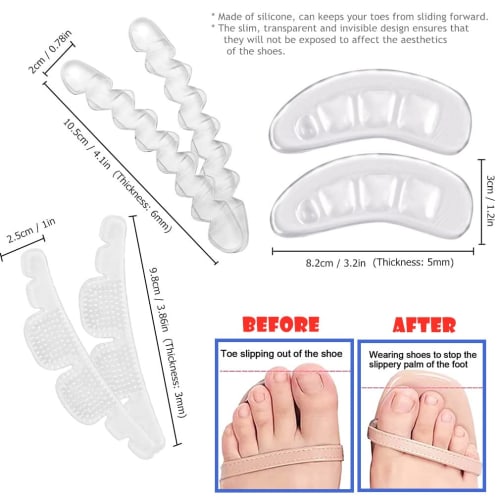 Morices 4 Pairs Forefoot Cushion Pads Stickers, Non-Slip Gel Self-Adhesive Heel Grip Metatarsal Pads Foot Cushion Balls for Sandals, Flip Flops, and H