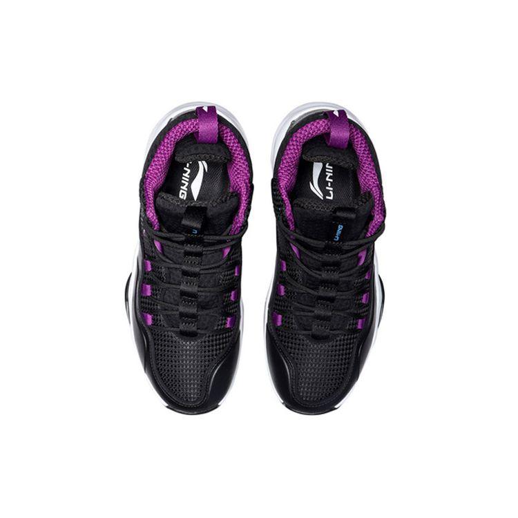 Li-Ning Durable Breathable Mid-Top Basketball Shoes Men Sneakers Black Purple ABAP093-2