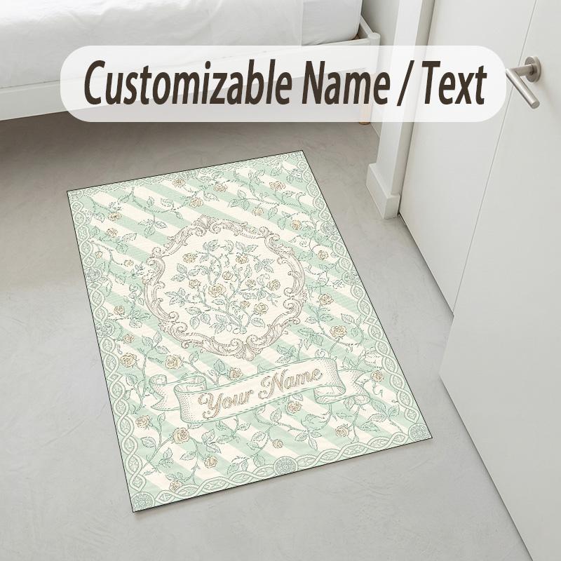 Vintage Compass Theme Soft Crystal Velvet Rug Custom Name & Text Print Non Slip Floor Rug for Bedroom Living Room