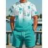 Summer Men Tropical Floral Print Round Neck Short Sleeve Casual T-Shirt And Shorts Set Beach Outfit Men Beach Tops Shorts Suit