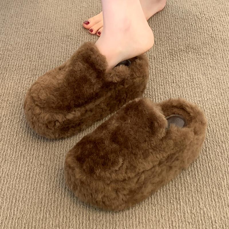 Quality Flats Platform Slippers Fur Women Cotton Shoes for Woman Casual Mules Shoes Home New Snow Boots Cozy Dress Mujer Zapatos