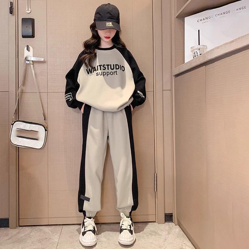 Autumn Spring Girl Cloth Letters Sweatshirt Hooded T-shirt TOP and Bottom Ankle-tied Pant Teens Child Set 8 9 10 11 12 Year
