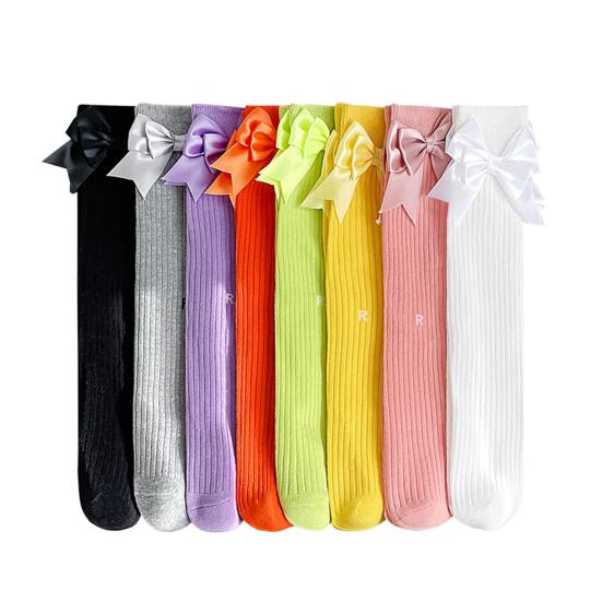 1 Pair Kids Bow Knee High Cotton Socks Cotton Long Socks Adorable Breathable Mid-Calf