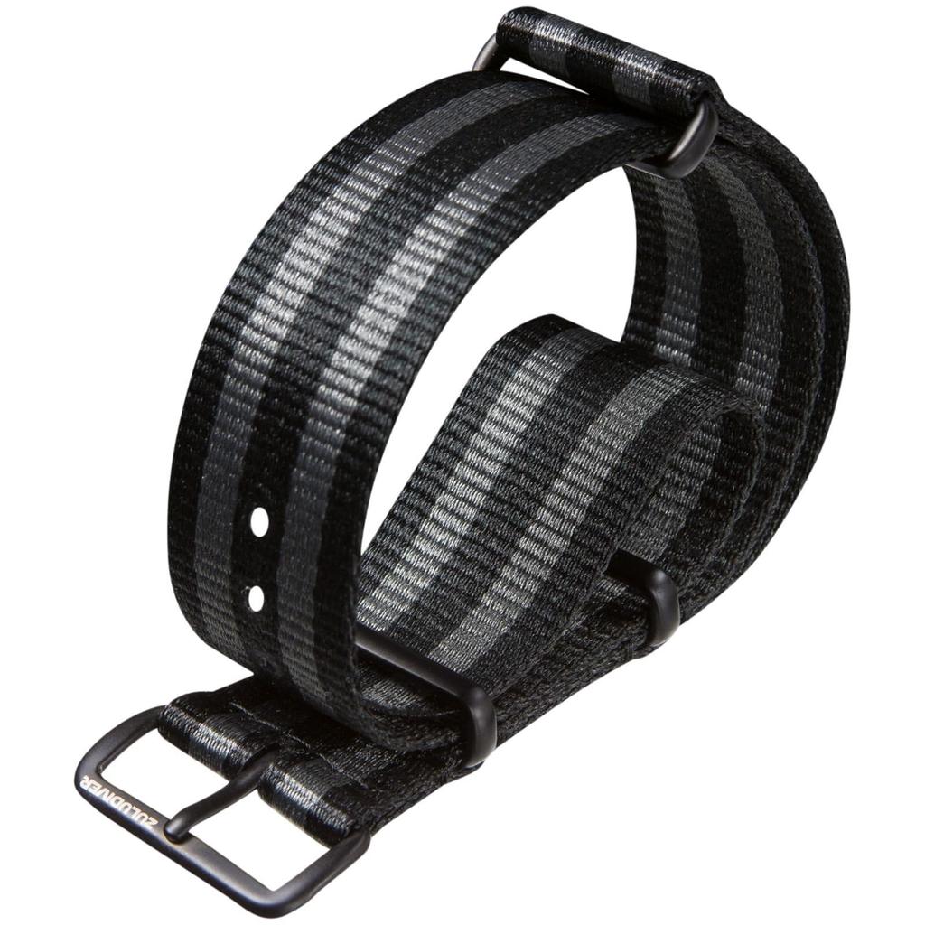 Zulu Diver Classic Bond 1973 British Cadet Nylon Watch Band Black Gray Polished Buckle 21mm [ZULUDIVER] & - -