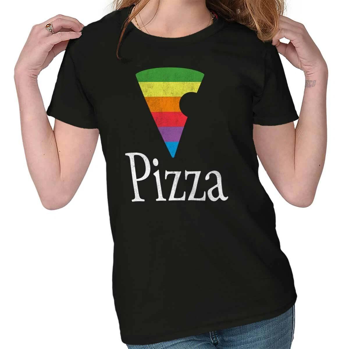 Vintage Retro Food Pun Pizza Rainbow Joke Womens Top Junior Graphic Tee XS