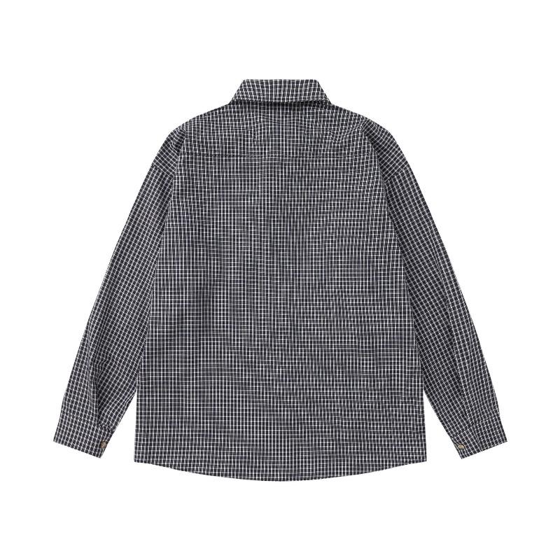 Autumn Japanese Retro Pocket Small Label Decorative Plaid Versatile Men's and Women's College Style Loose Long-sleeved Shirt