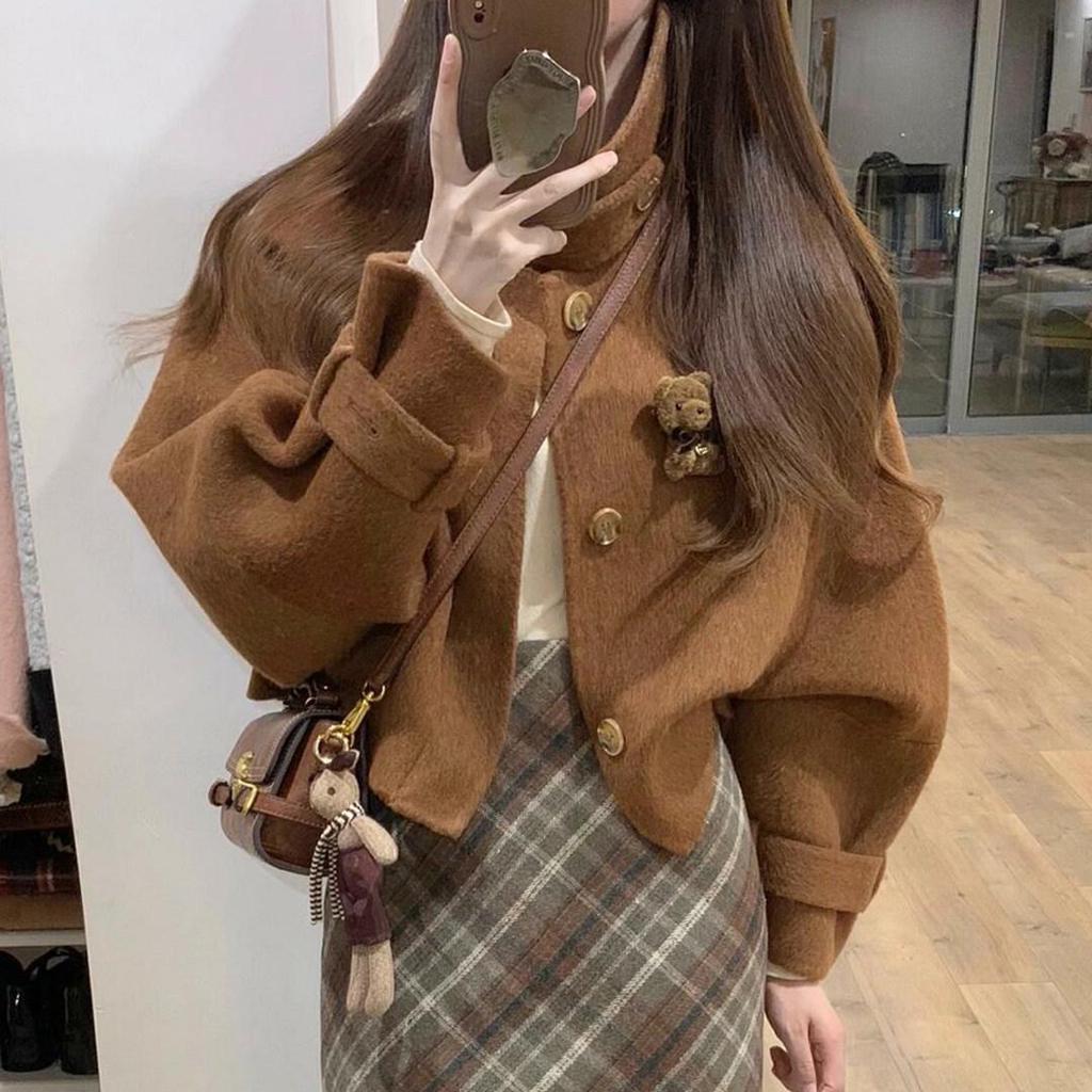 Women's Brown Double-Sided Wool Coat - Autumn 2025 Korean High-End Niche Design