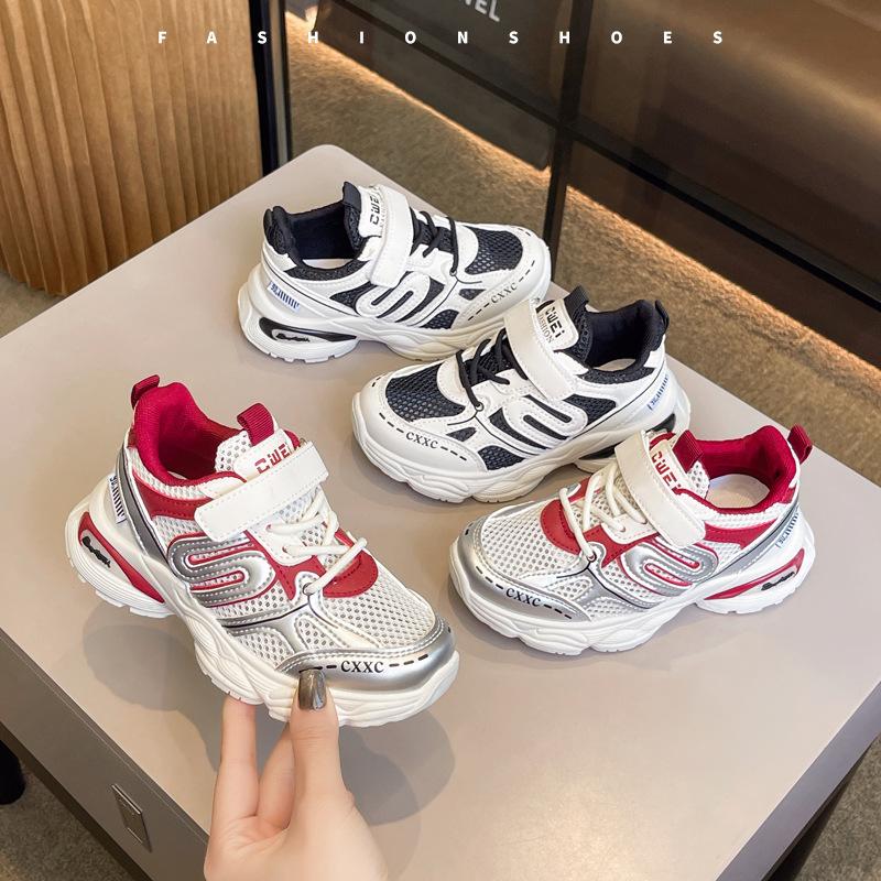 Mädchen Mesh Atmungsaktive Sneaker 2025 Frühling und Sommer Kinder Koreanische Version Weichsohlige Dad Shoes Jungen Klettverschluss Klassenkameraden
