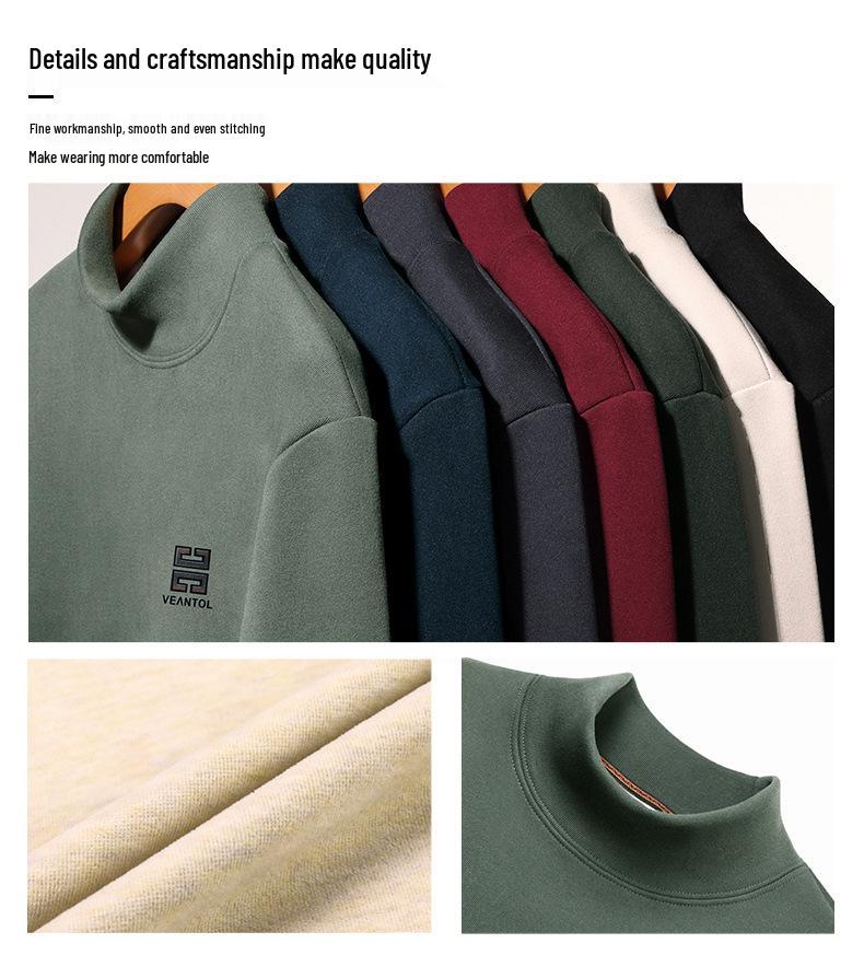 Men's Winter Fleece-Lined Casual High Collar Sweatshirt - Dad's Warm Base Layer Top