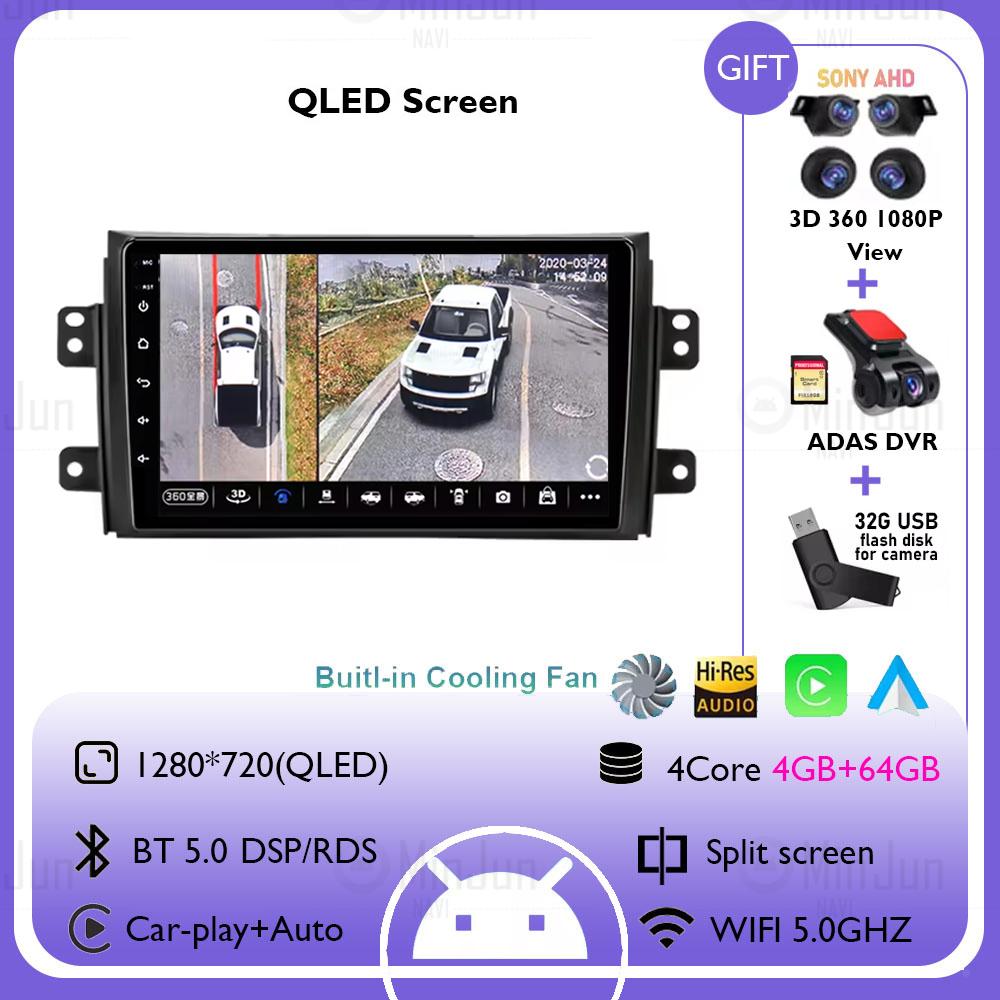 Android 14 for Suzuki SX4 2006-2013 Car radio For Fiat Sedici multimedia player Autoradio GPS navigation Carplay SWC HeadUnit