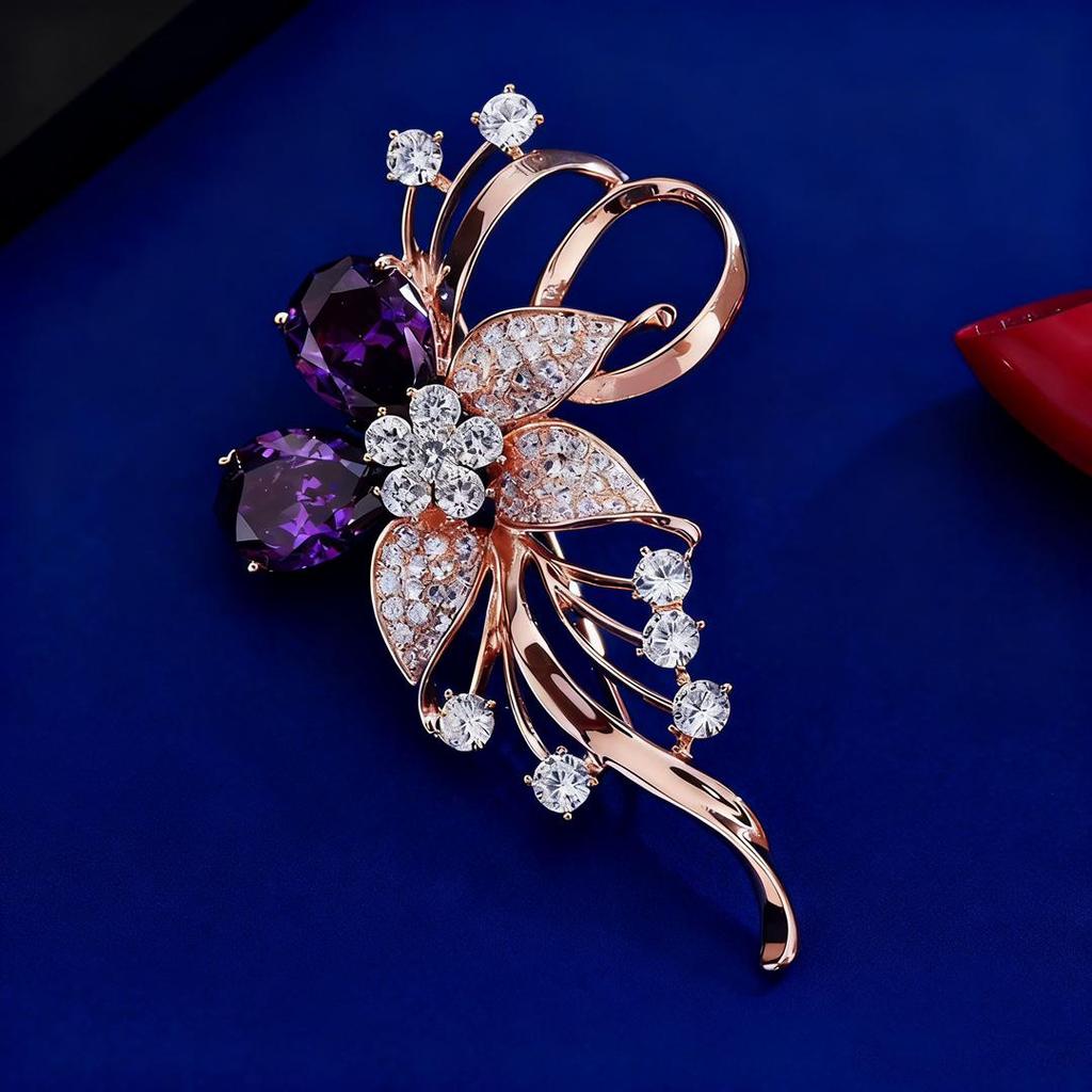 Elegant Floral Zircon Brooch for Women - Suit & Sweater Accessory
