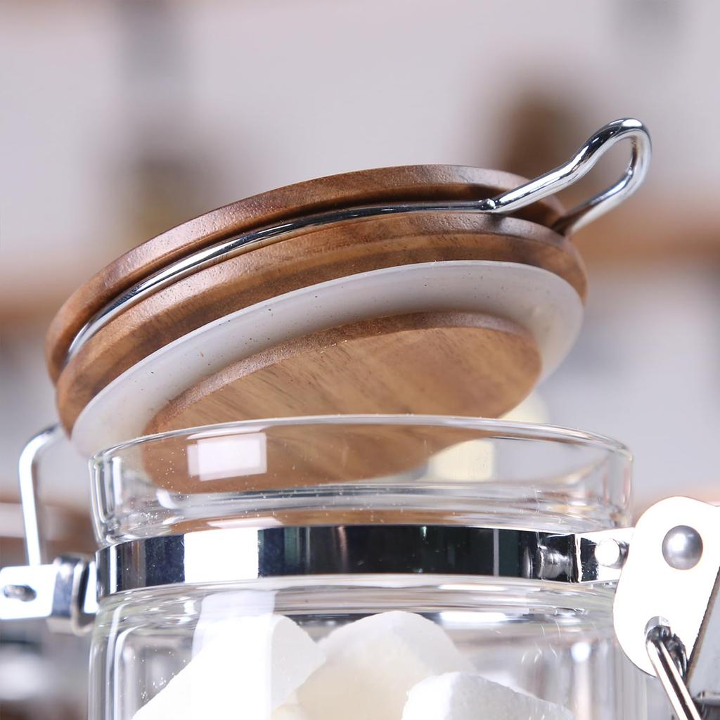 KKC Coffee Bean Storage Container Sealed Canister Sugar Salt Flour Yeast Food Storage Container Glass Coffee Canister with Measuring Spoon 1200ML Set