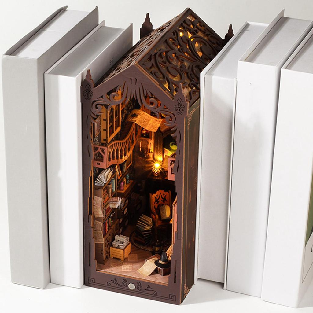 DIY Books Nook Kit Miniature House Unique Light up Bookstore Puzzle Building Wooden Library