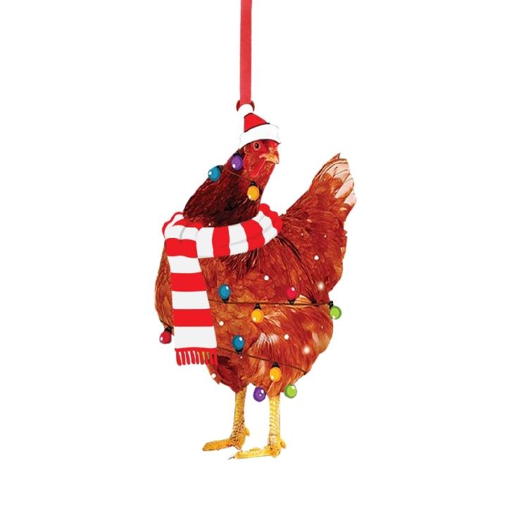 Christmas Scarf Chicken Pendant Wood Party Front Door Decoration Gift
