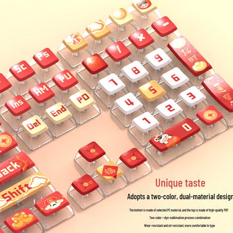 PBT Four-Sided Translucent Cartoon God of Wealth Keycaps - ASA Matte Height, Thermal Sublimation 38 x 16 x 3 cm