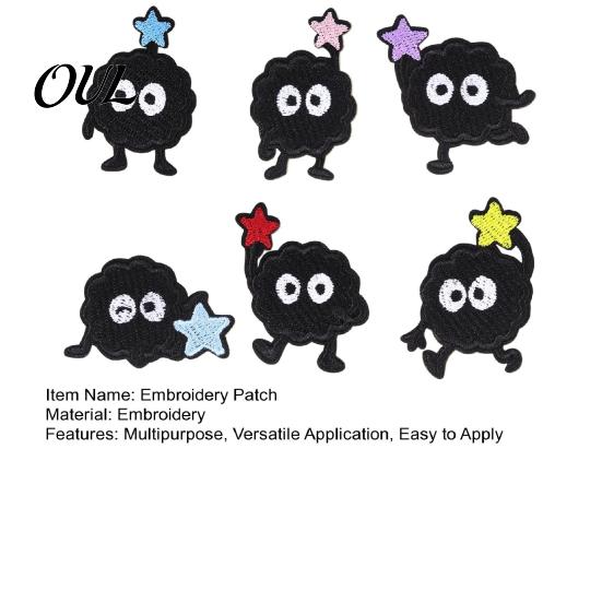 Glue Backing Patch 6 Pcs Cartoon Embroidered Patches, Iron on Sew Decorative Appliques, Customizable Embroidery Cute Black Ball Patches for