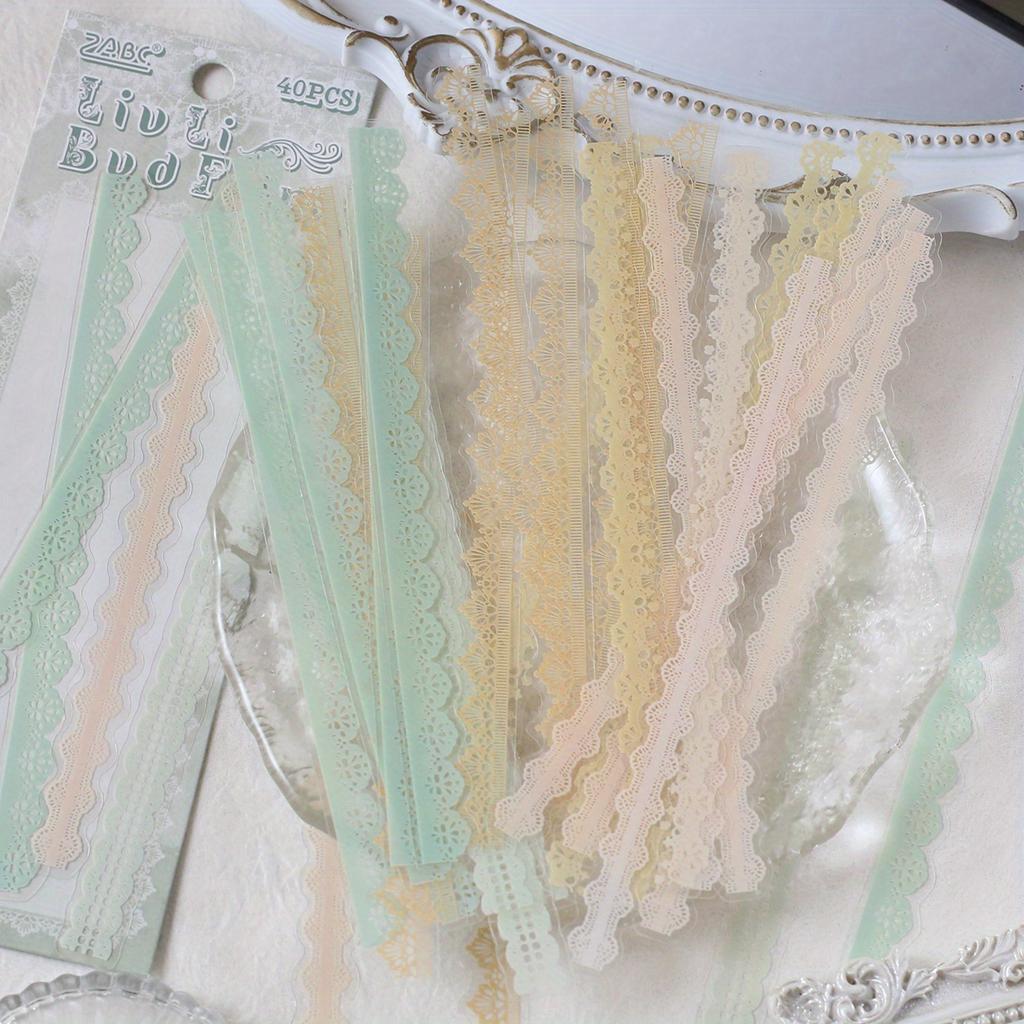 40pcs PET Lace Strip Stickers Hand Account Collage Stickers for Scrapbooking Supplies Card Making Junk Journal Album Decor