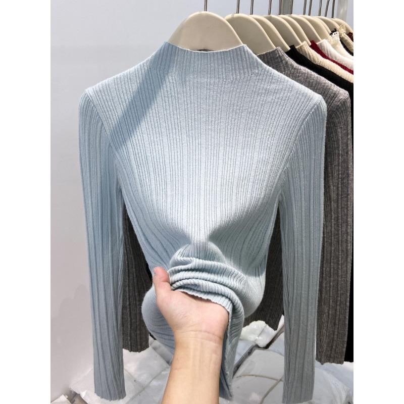 Angola Red Knitted Top Women's Spring Semi-turtleneck Texture Bottoming Shirt Slim-fitting Versatile Sweater