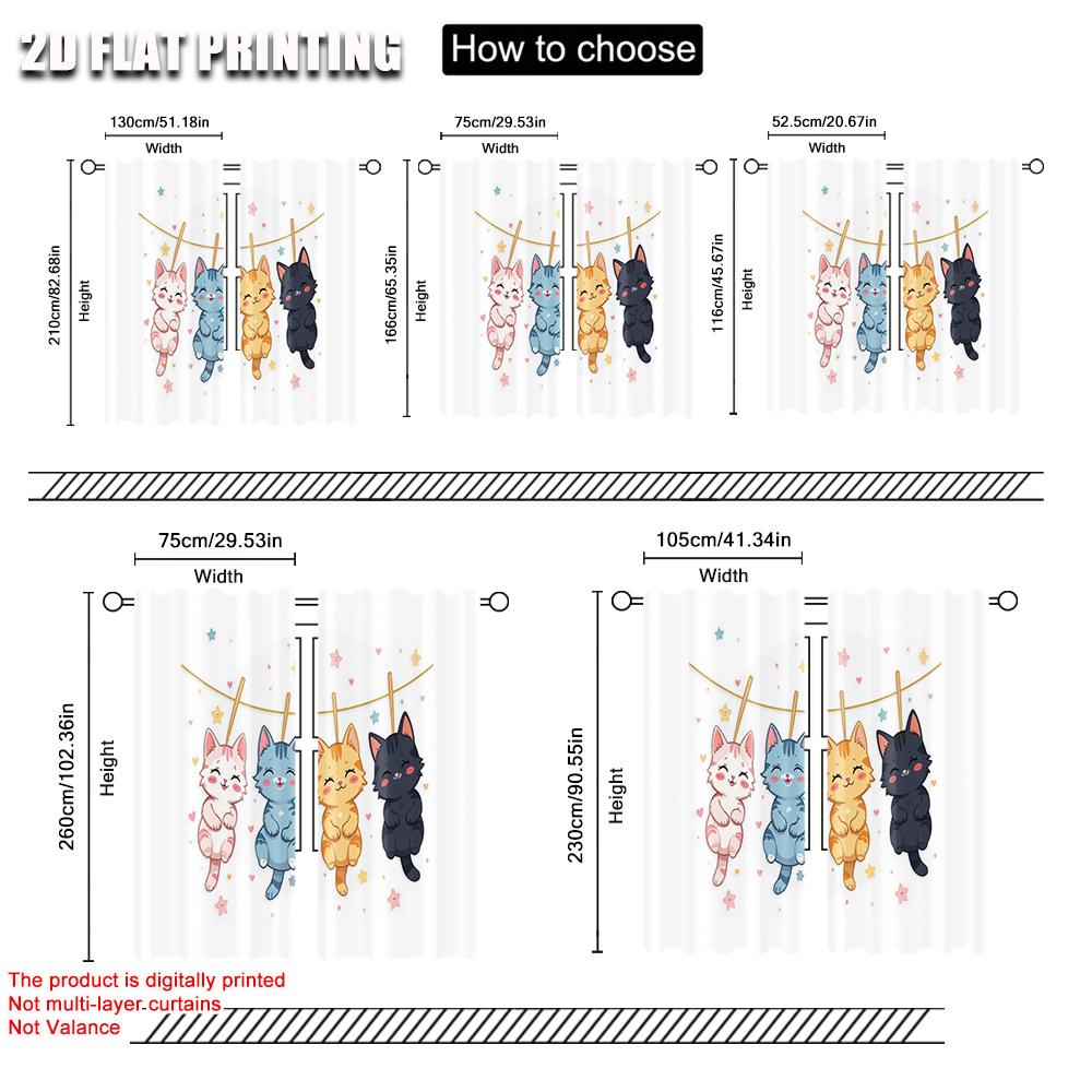 Flat Printing Curtain Cute Hanging Cats Versatile Fabric Without Electricity Family Party Decoration Perfect Bedroom Set Of 2 Made Polyester Washable